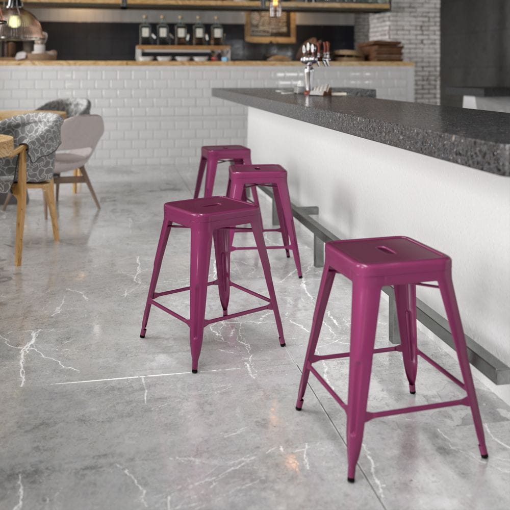 24" Purp No Back Metal Stool