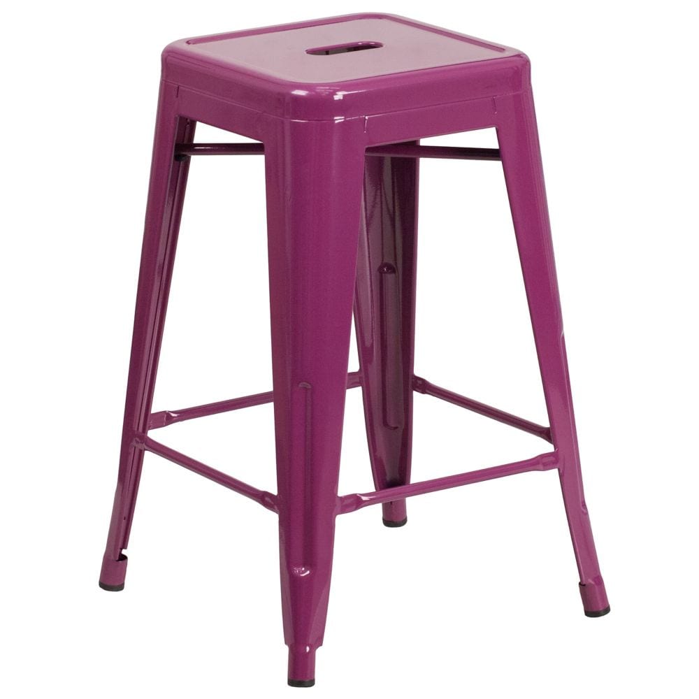 24" Purp No Back Metal Stool