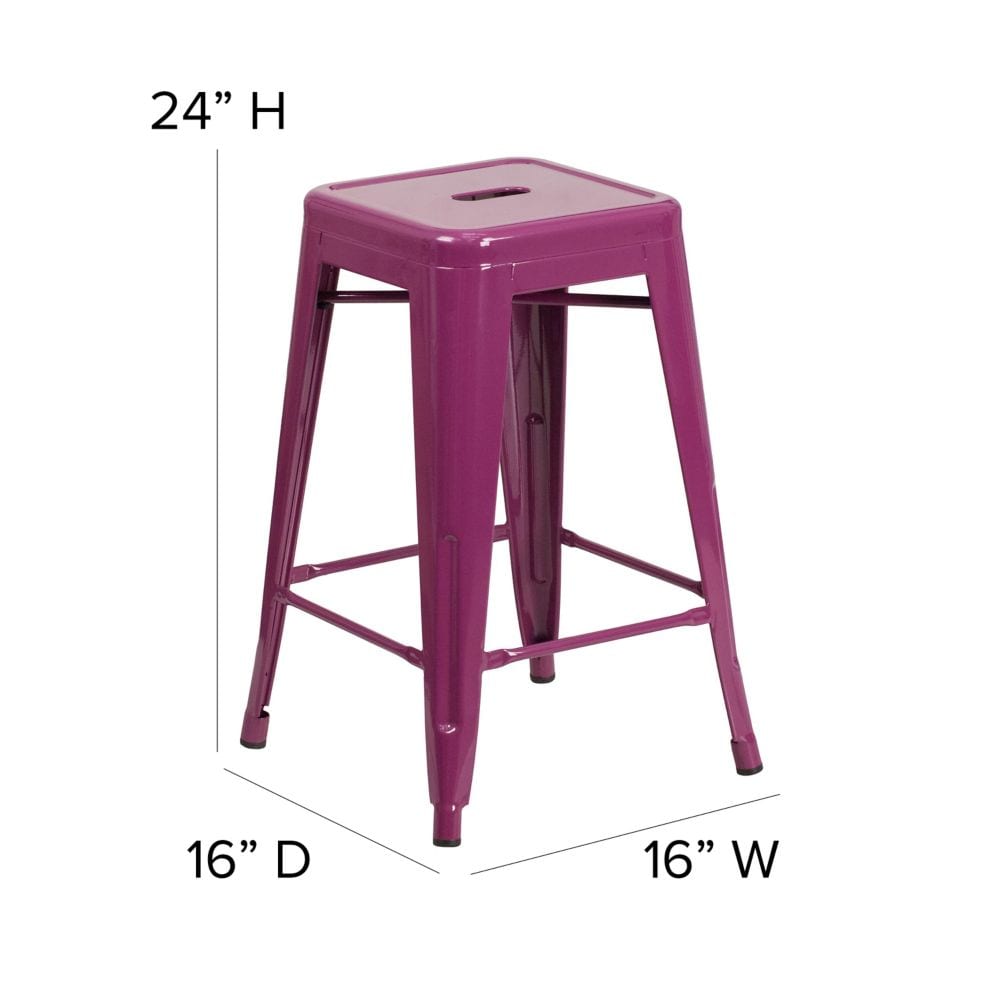 24" Purp No Back Metal Stool