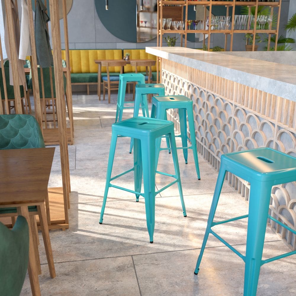 30" Teal No Back Metal Stool