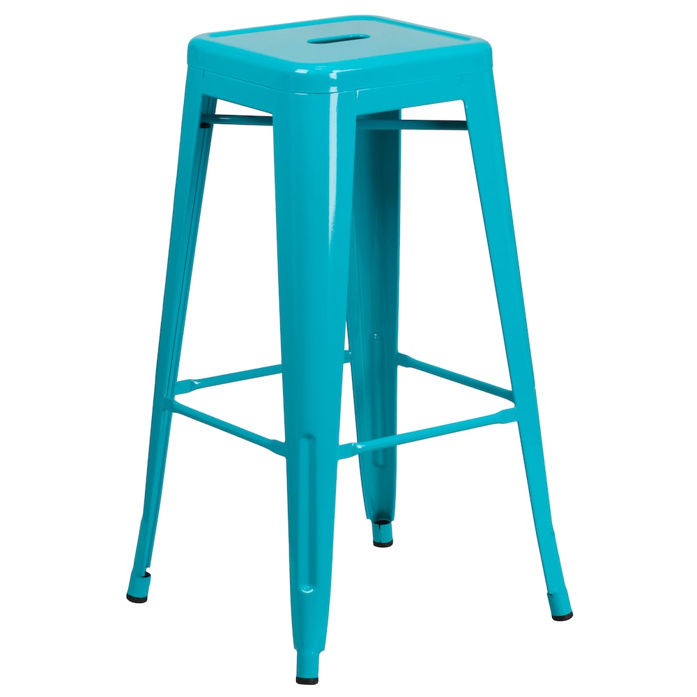 30" Teal No Back Metal Stool