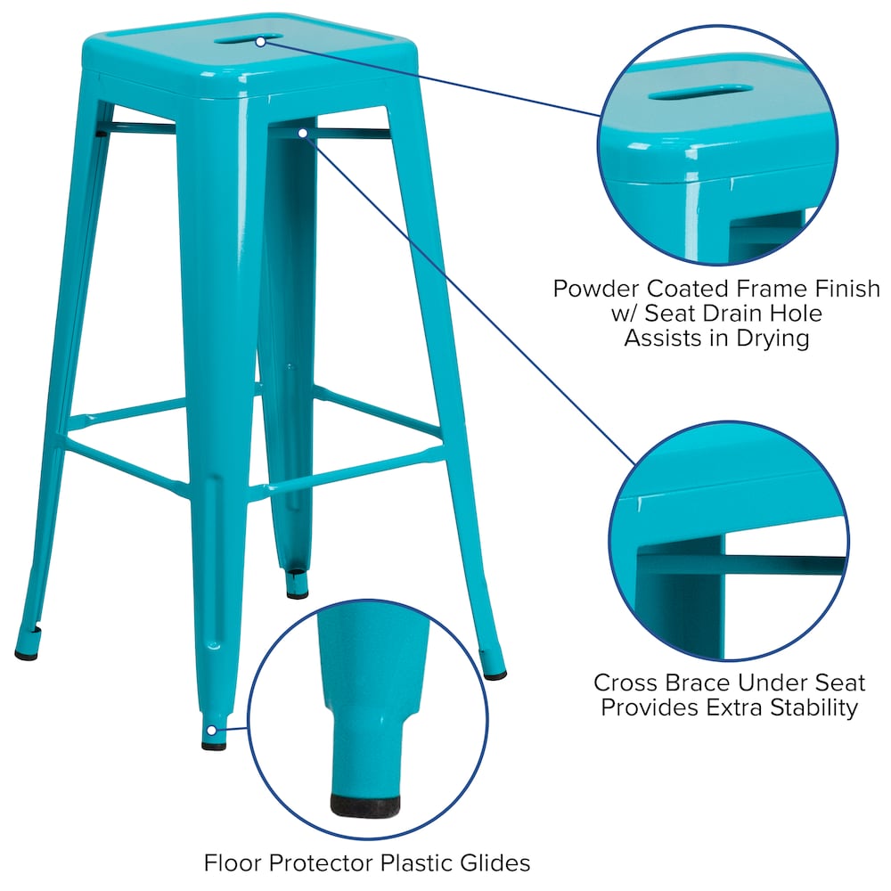 30" Teal No Back Metal Stool