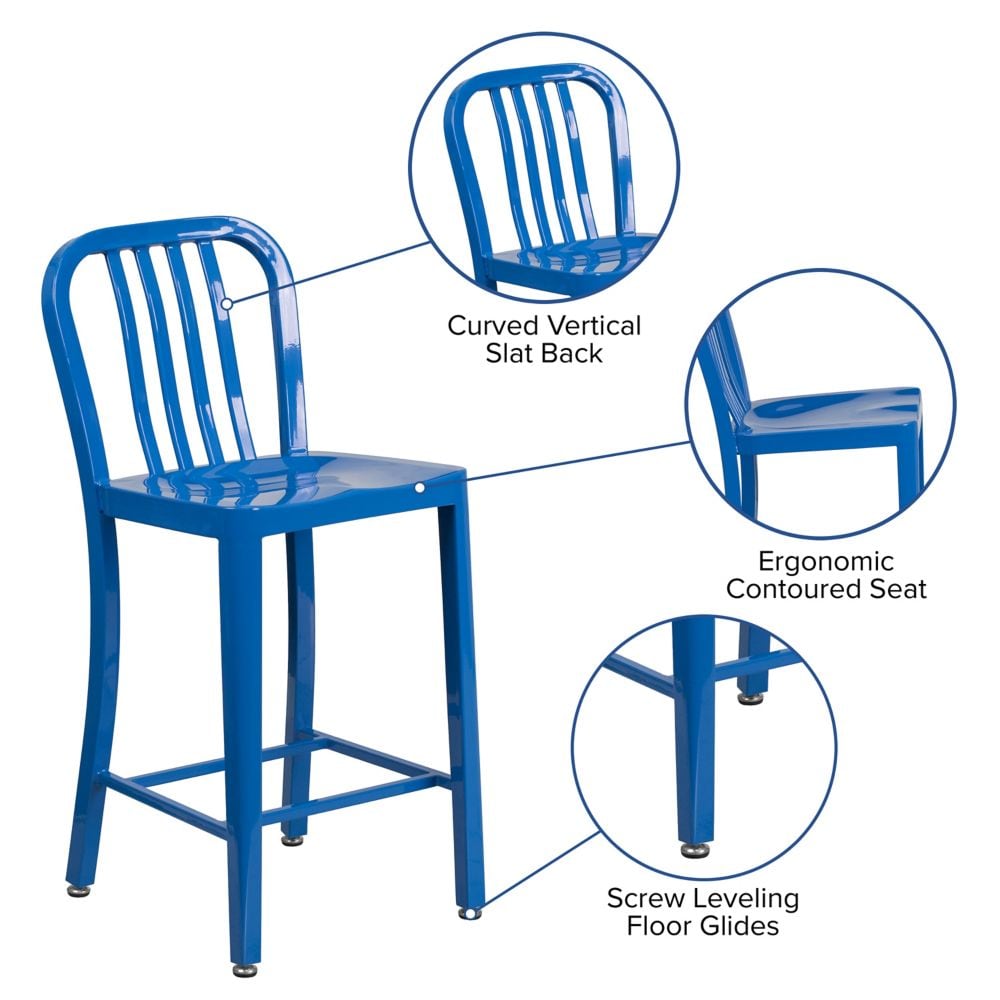 24" Blue Metal Outdoor Stool