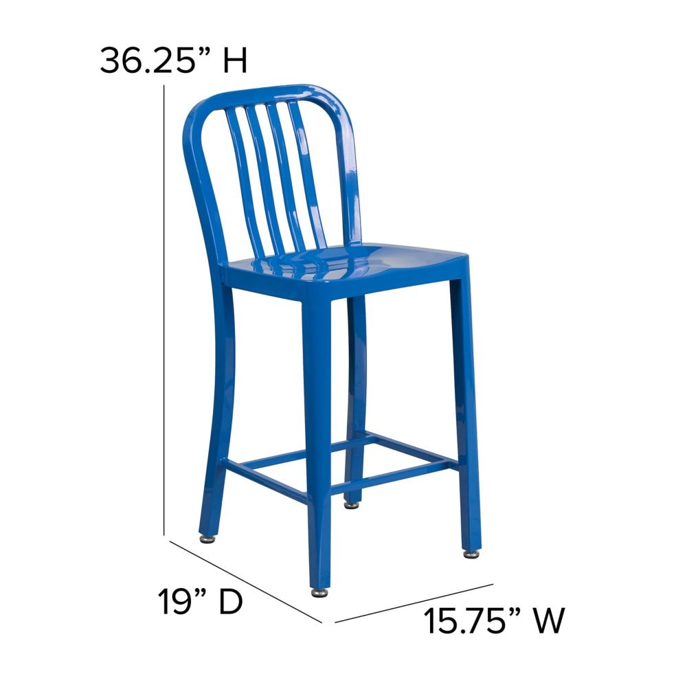 24" Blue Metal Outdoor Stool