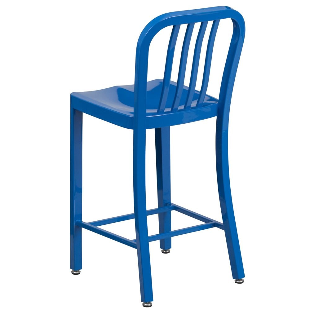 24" Blue Metal Outdoor Stool