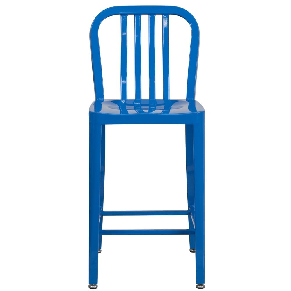 24" Blue Metal Outdoor Stool