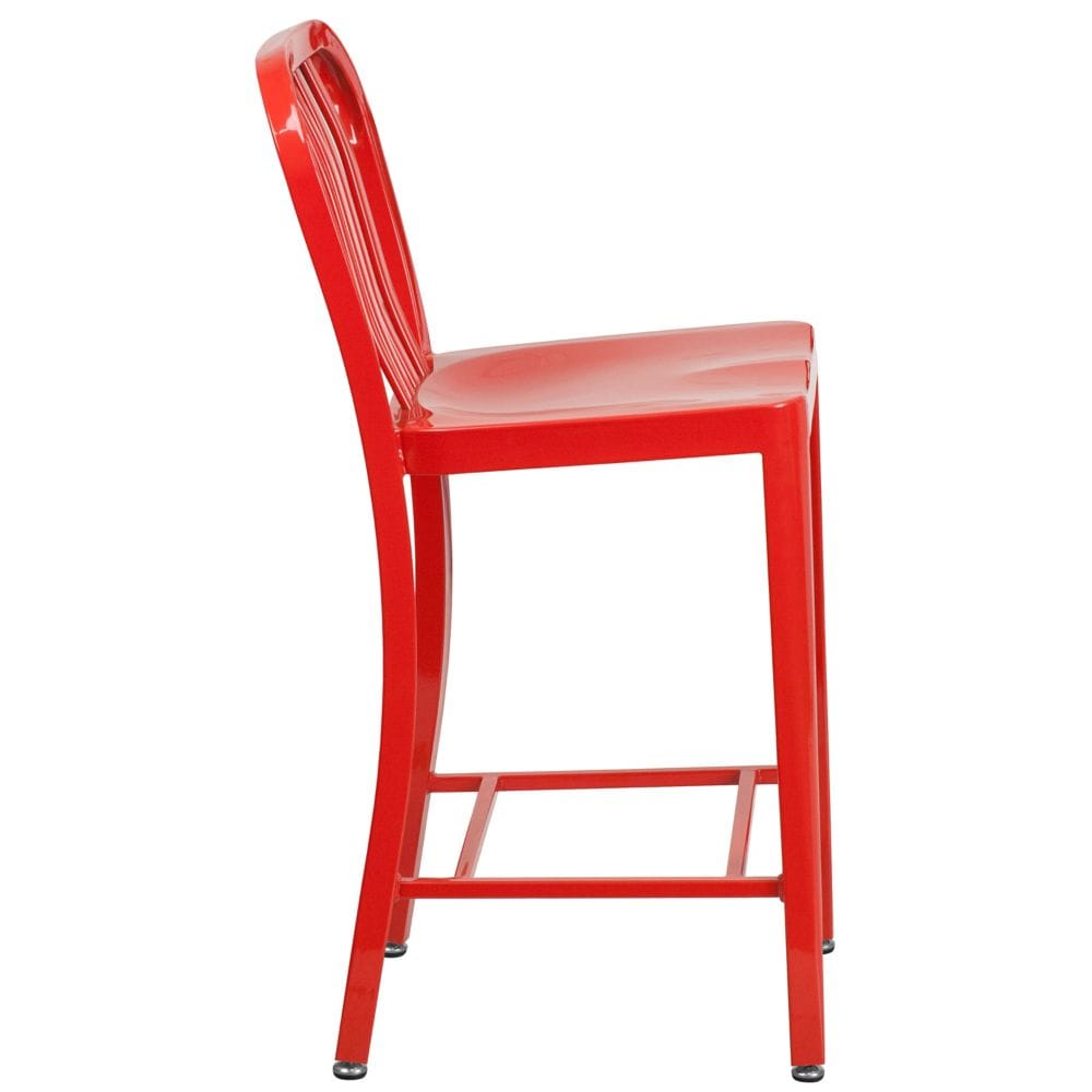 24" Red Metal Outdoor Stool