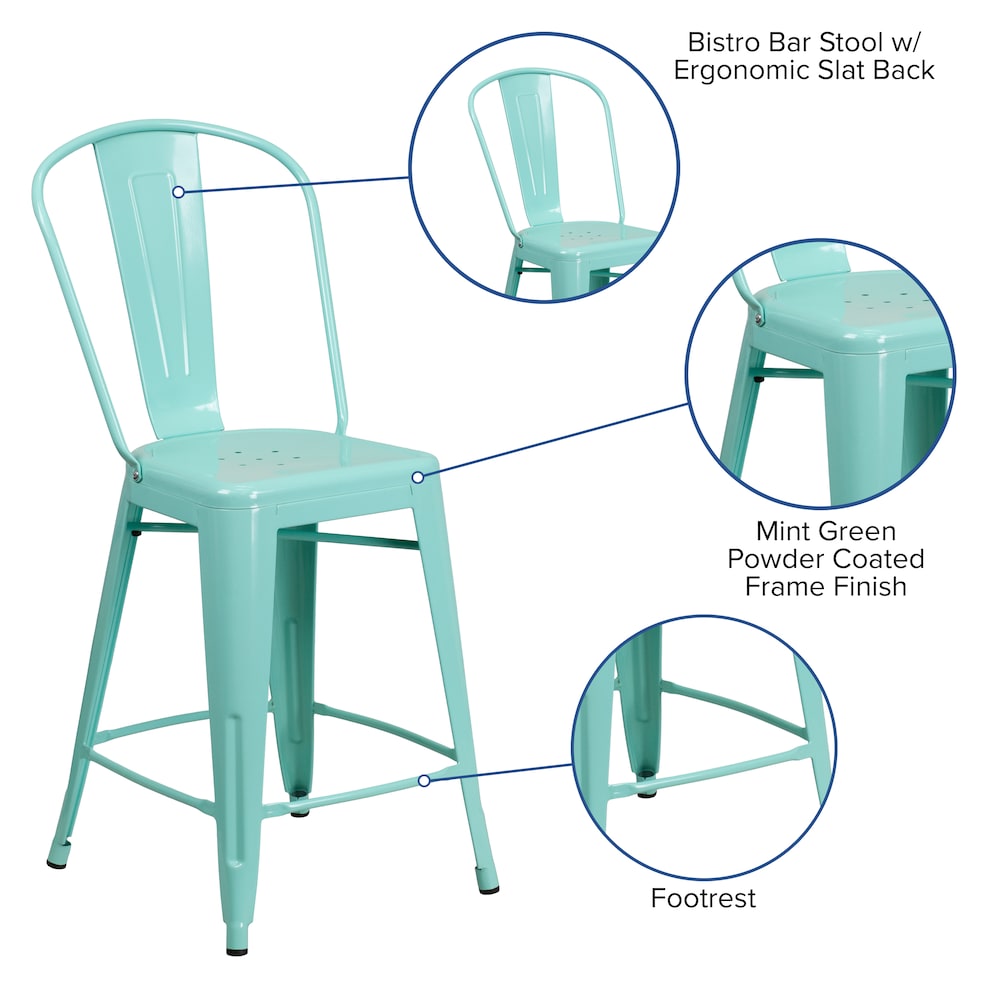 24" Mint Metal Outdoor Stool