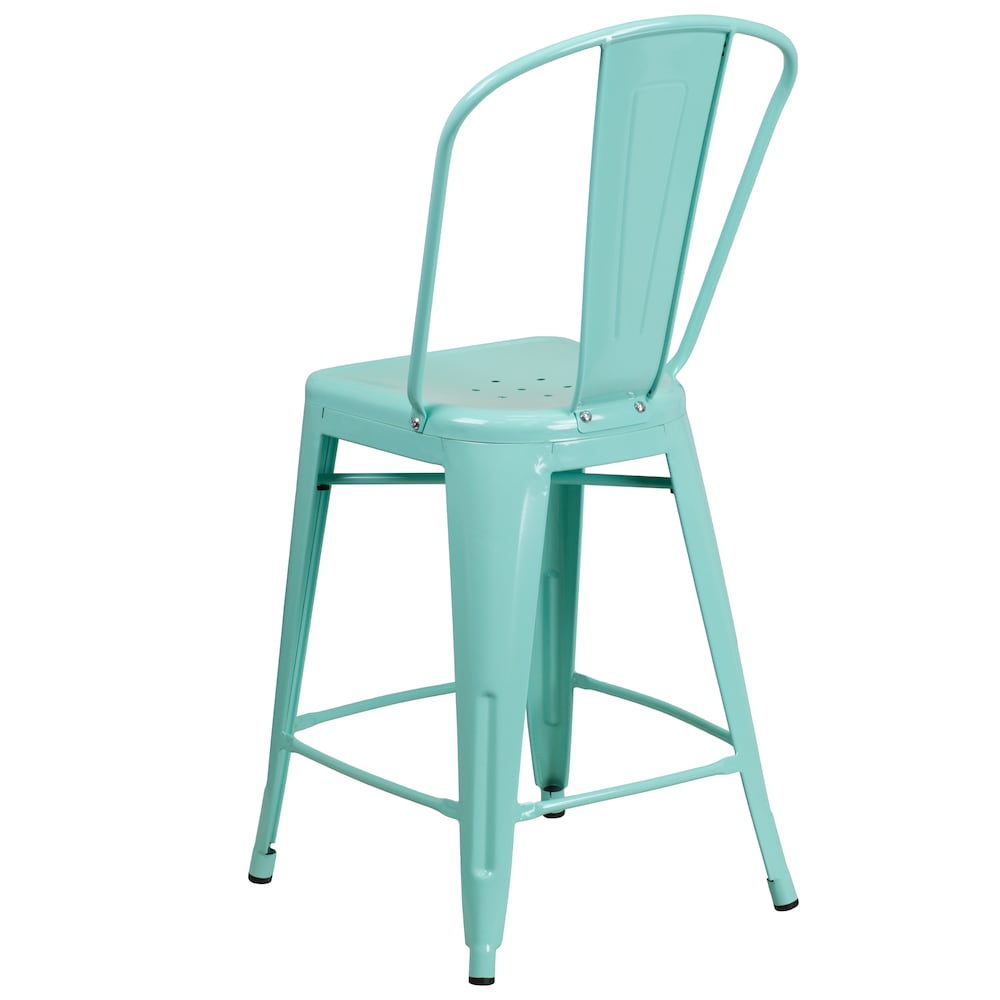 24" Mint Metal Outdoor Stool