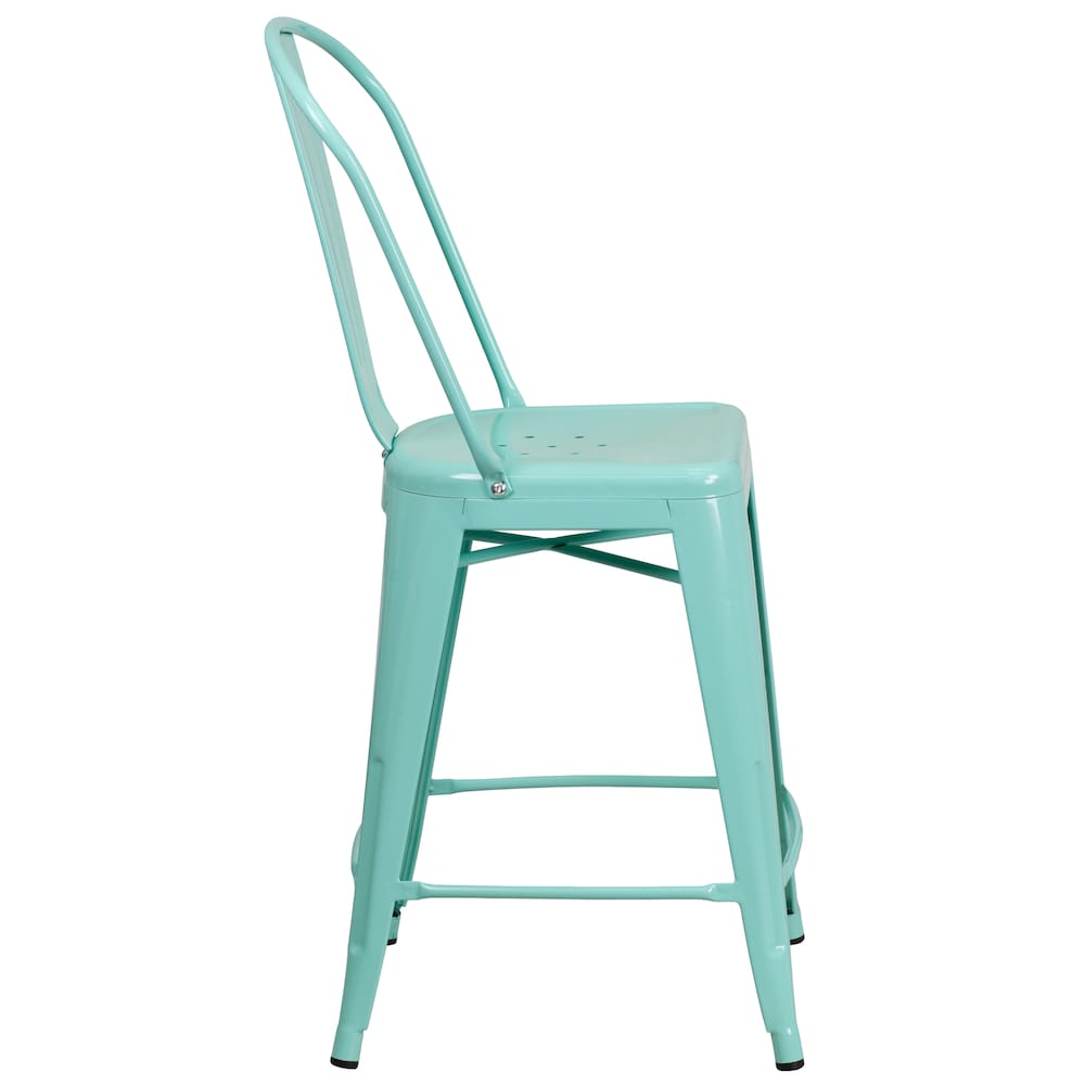 24" Mint Metal Outdoor Stool
