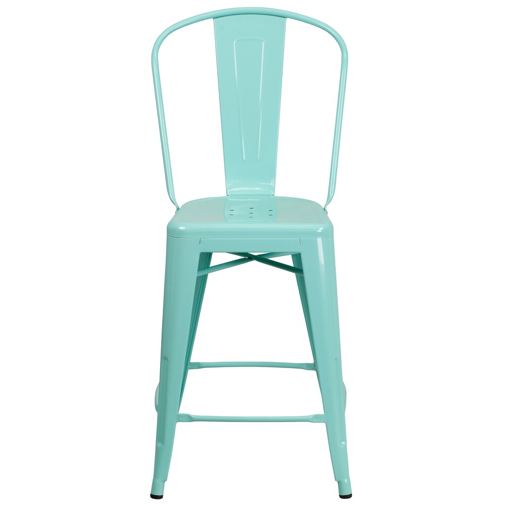 24" Mint Metal Outdoor Stool
