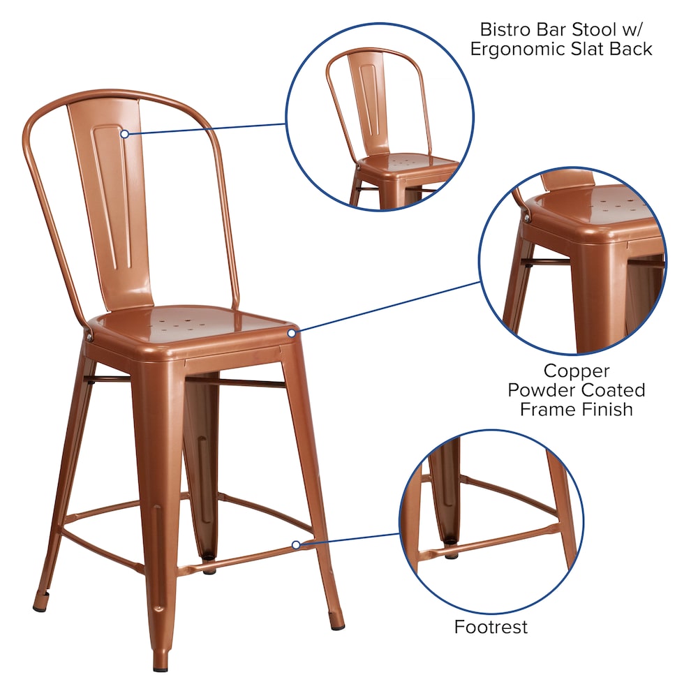 24" Copper Metal Outdoor Stool