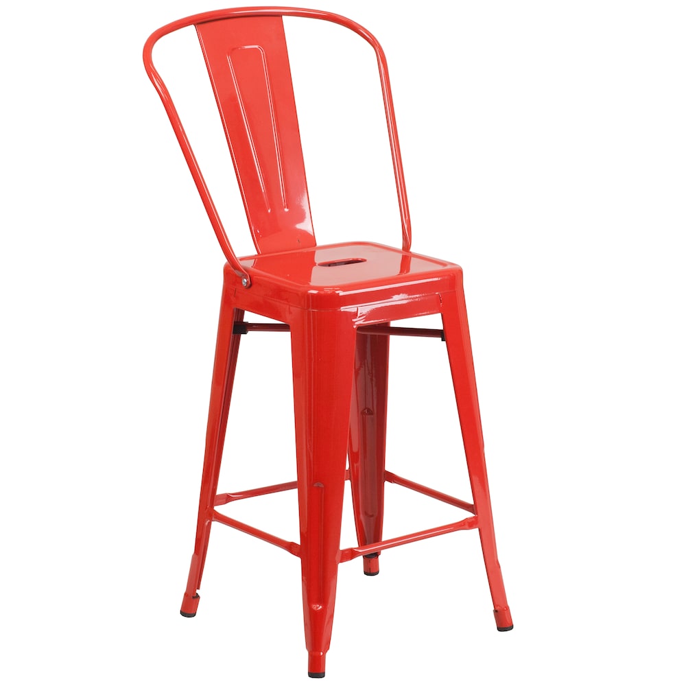 24" Red Metal Outdoor Stool