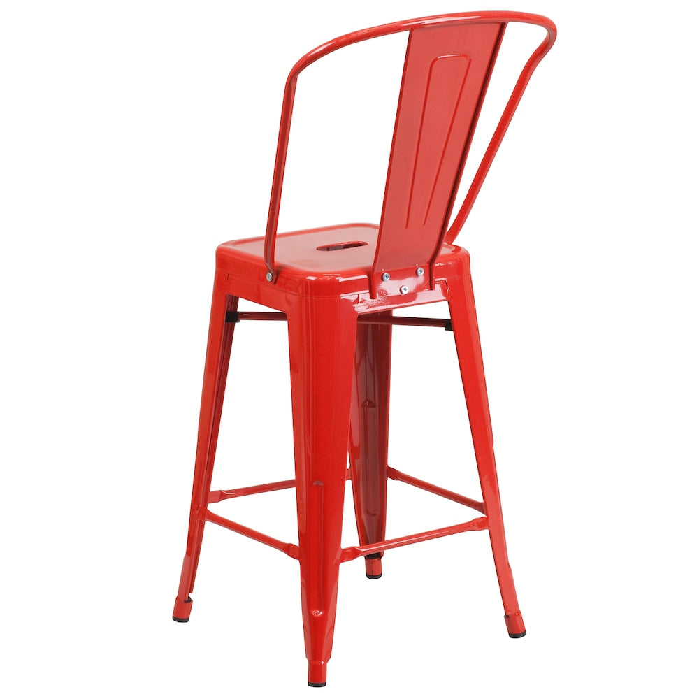 24" Red Metal Outdoor Stool