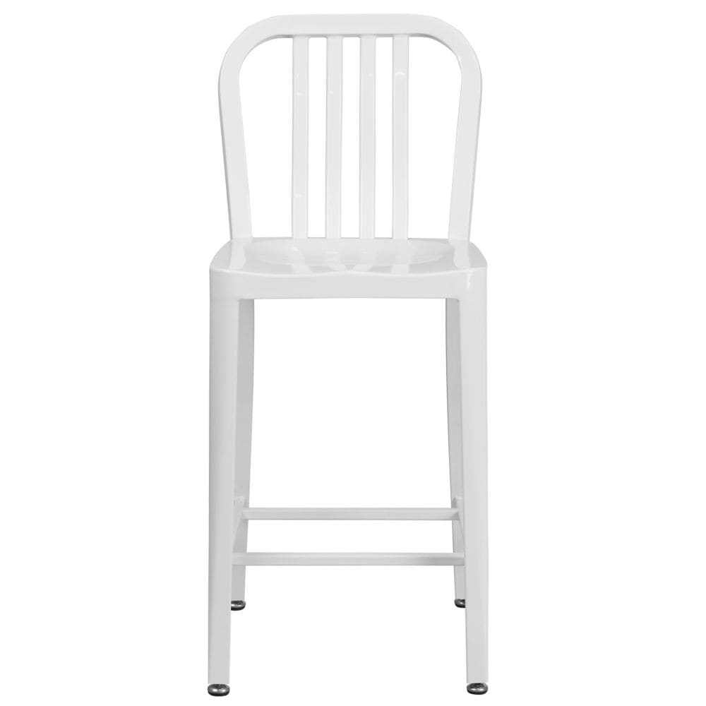 24" White Metal Outdoor Stool