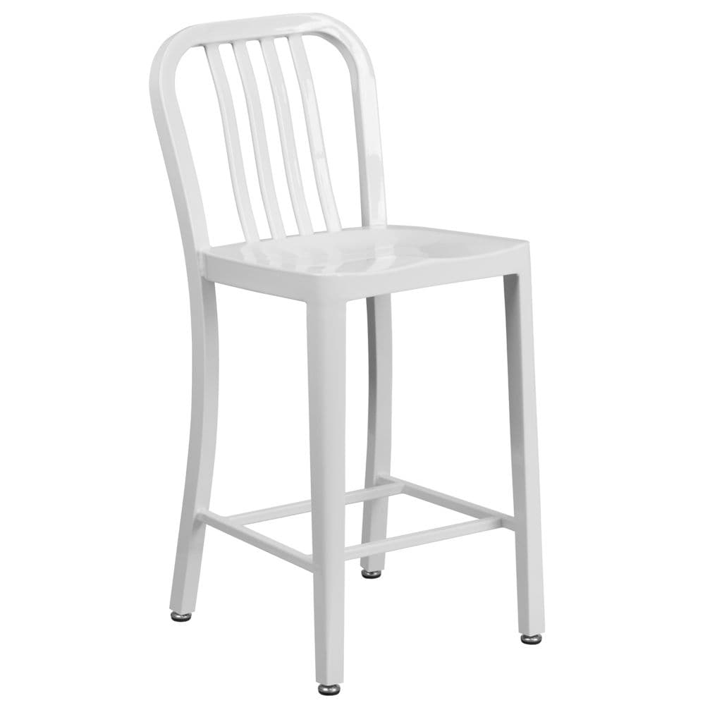 24" White Metal Outdoor Stool