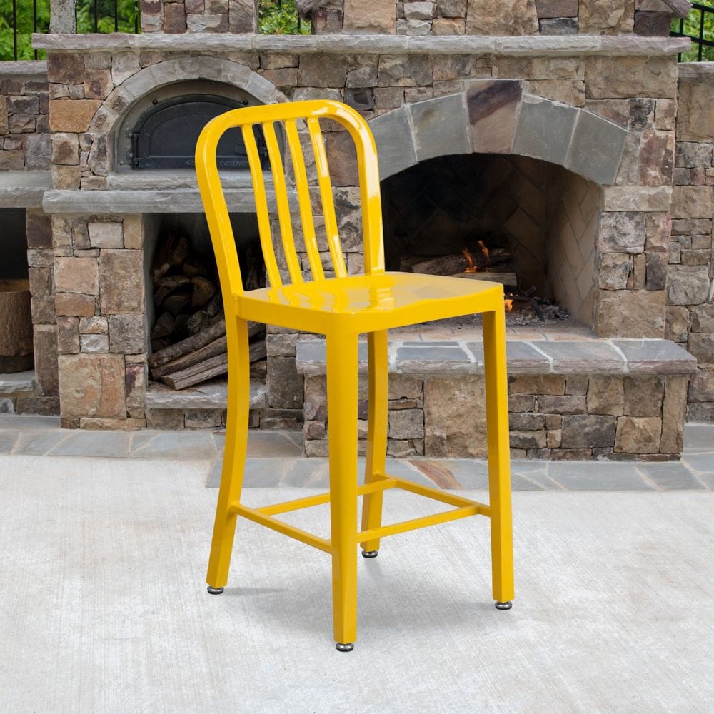 24" Yellow Metal Outdoor Stool