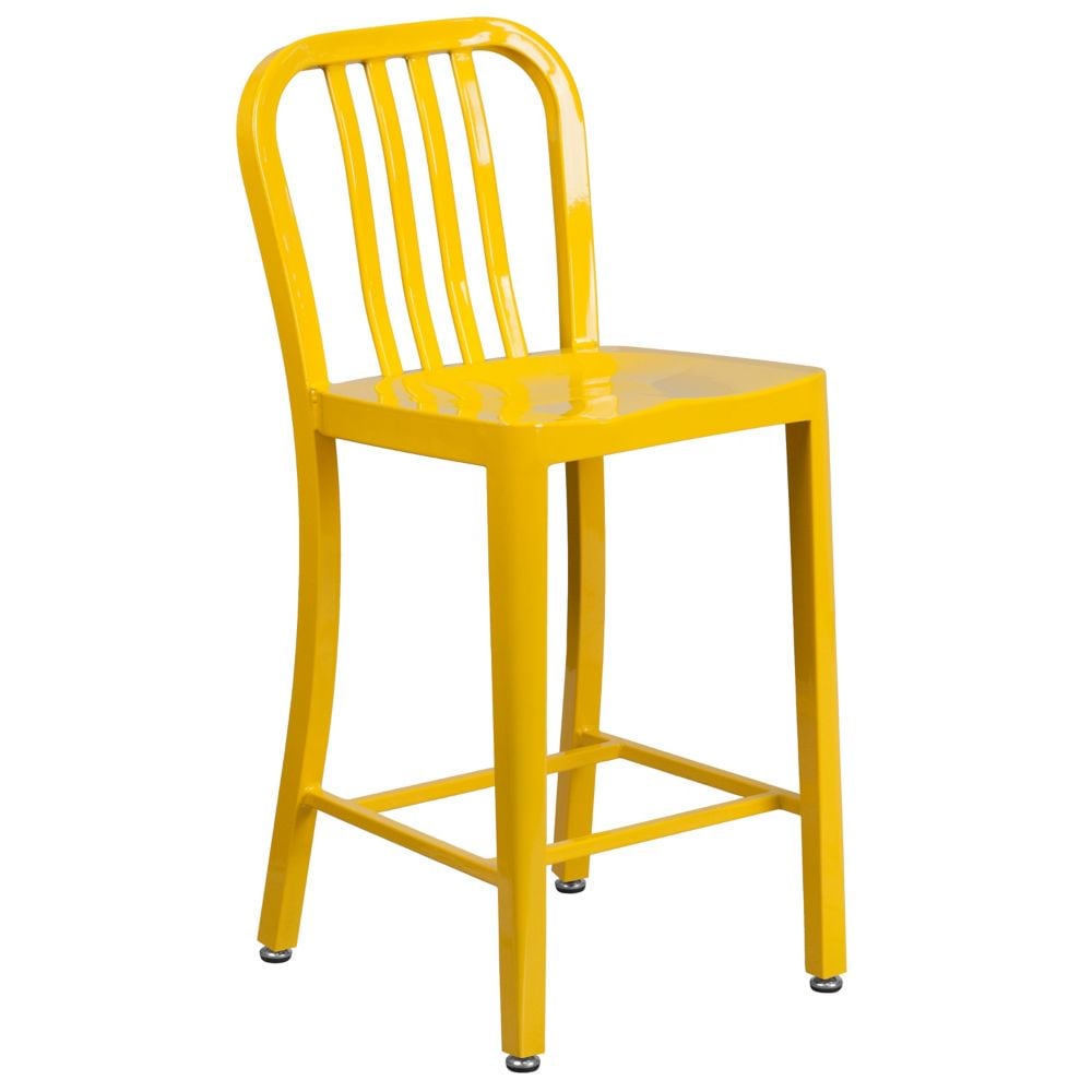 24" Yellow Metal Outdoor Stool