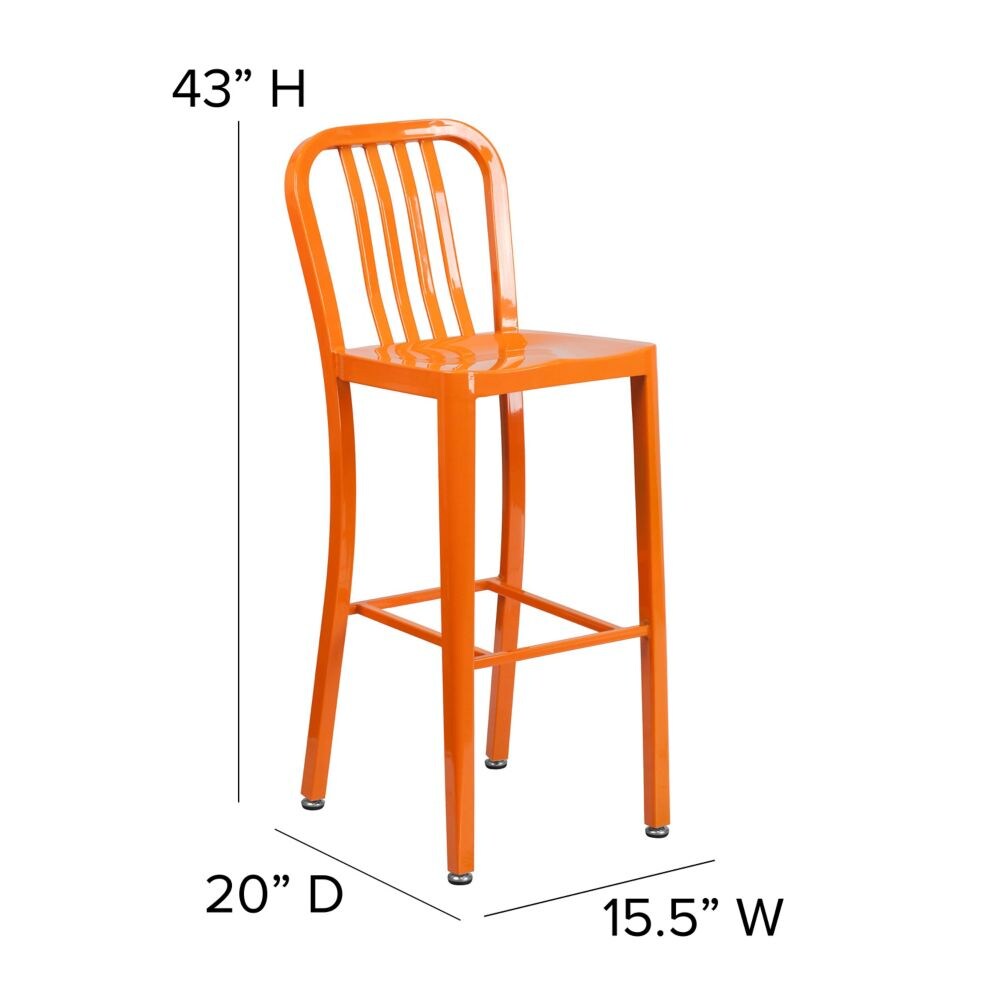 30" Orange Metal Outdoor Stool
