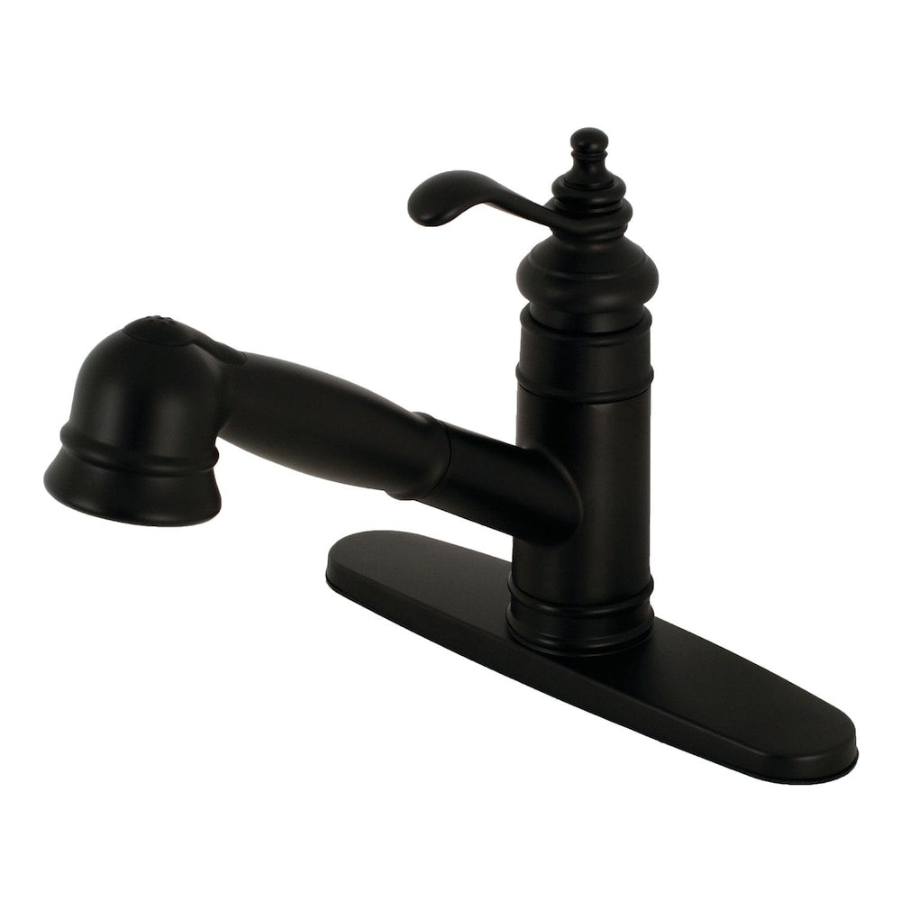 Robinet de cuisine traditionnel à poignée unique et pulvérisateur extractible en noir mat