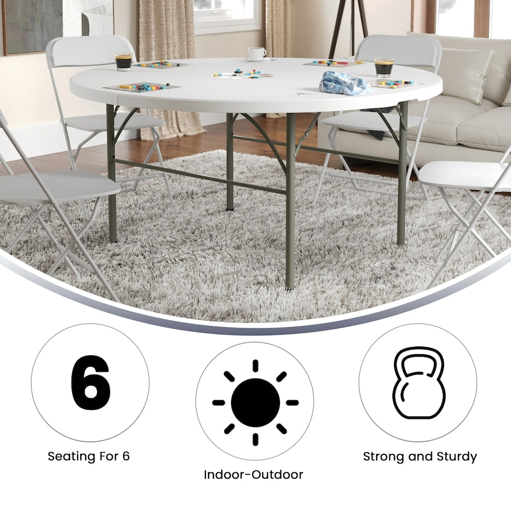60RD White Bi-Fold Table