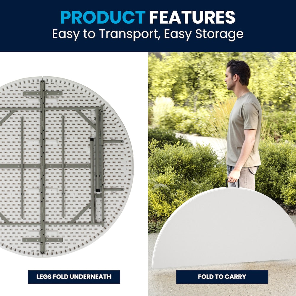 60RD White Bi-Fold Table