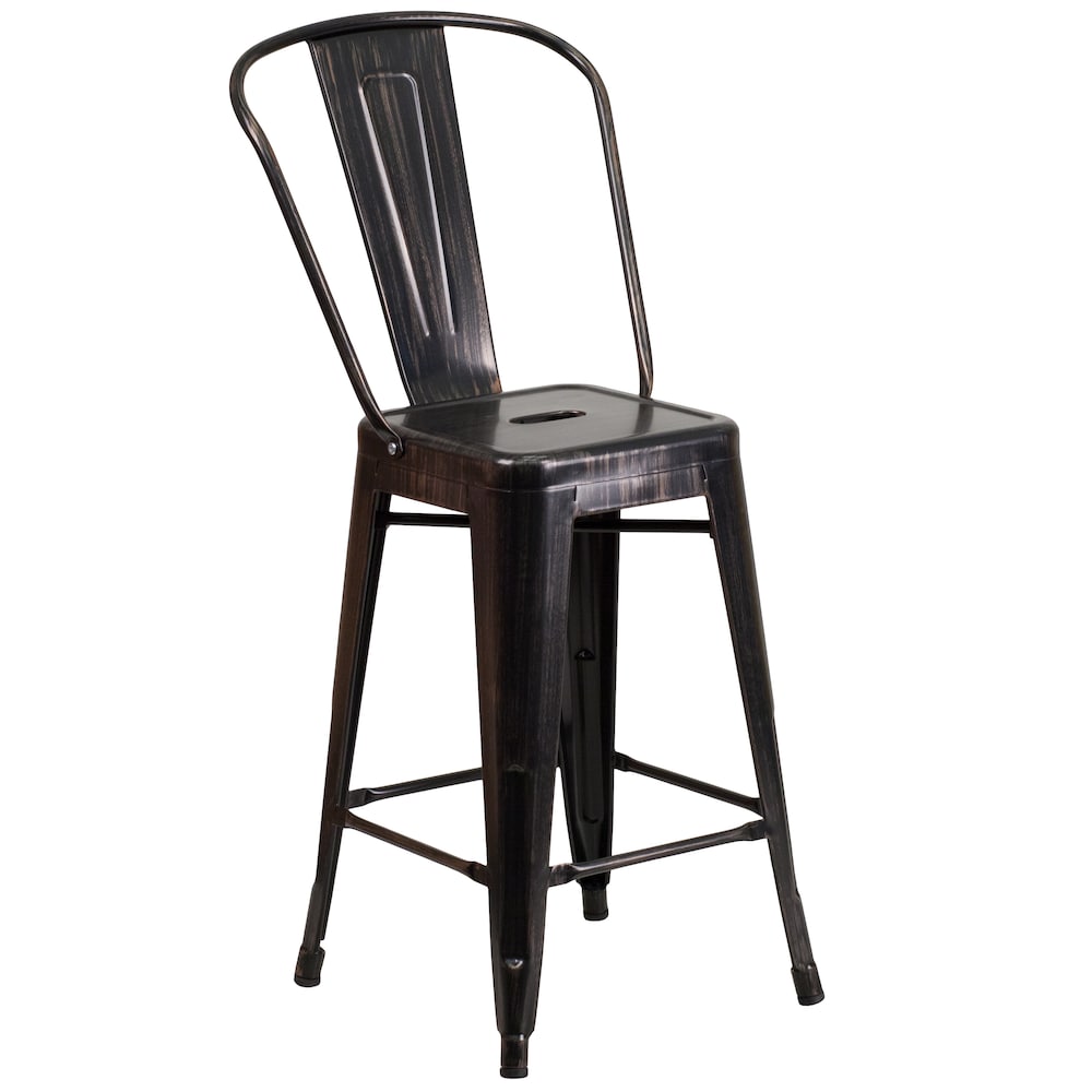 24" Black Metal Outdoor Stool