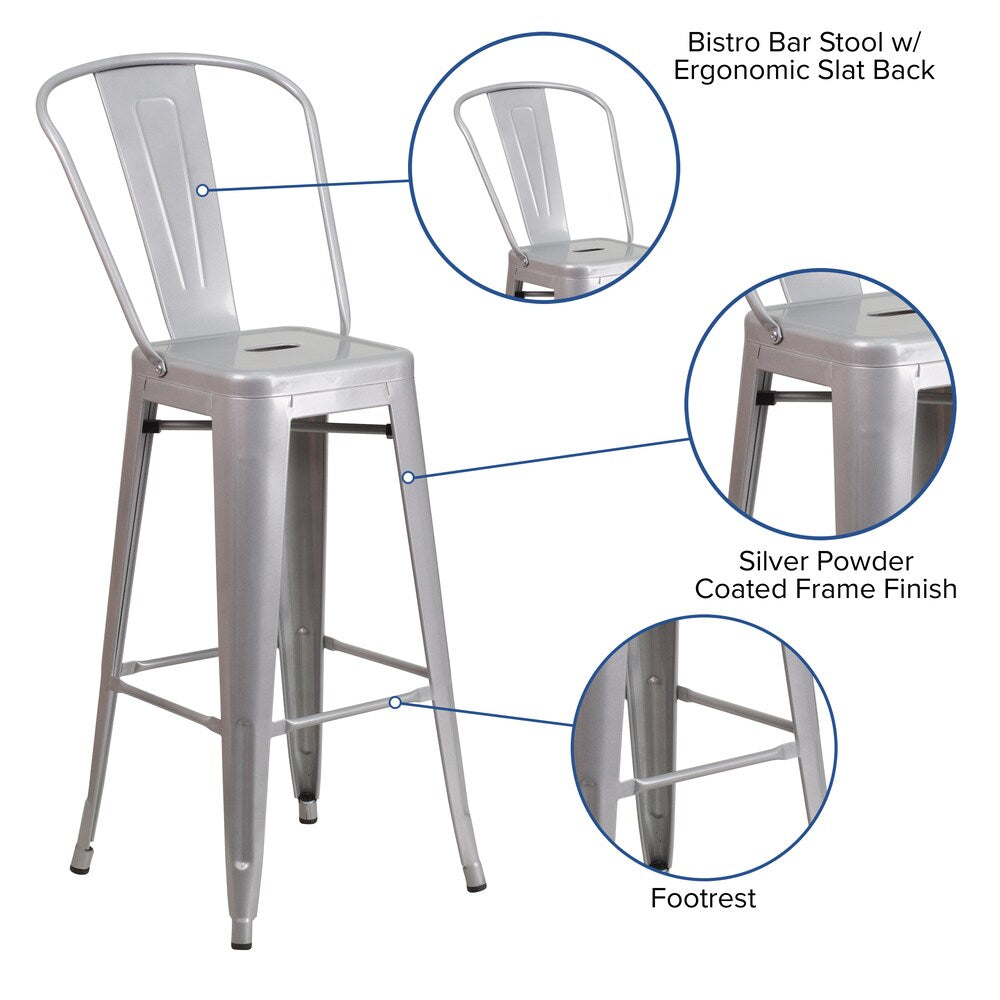 30" Silver Metal Outdoor Stool