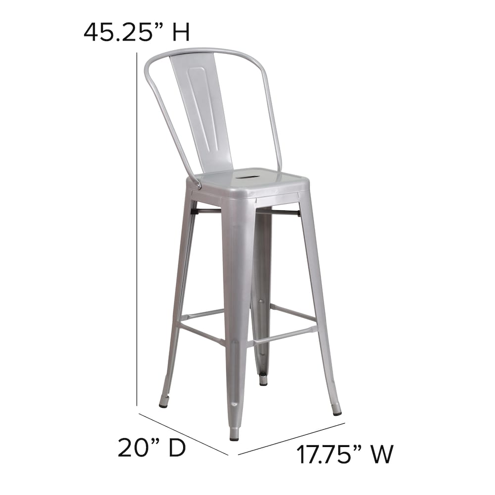 30" Silver Metal Outdoor Stool
