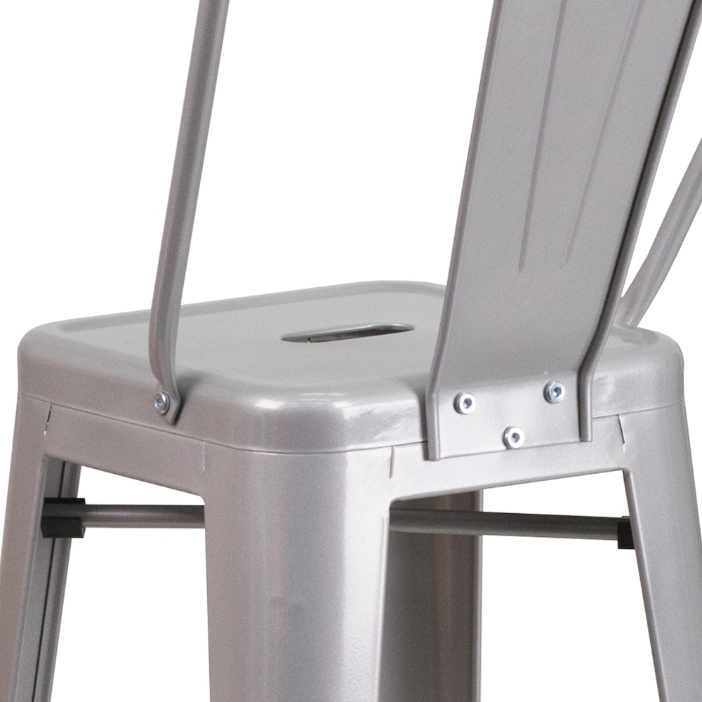 30" Silver Metal Outdoor Stool