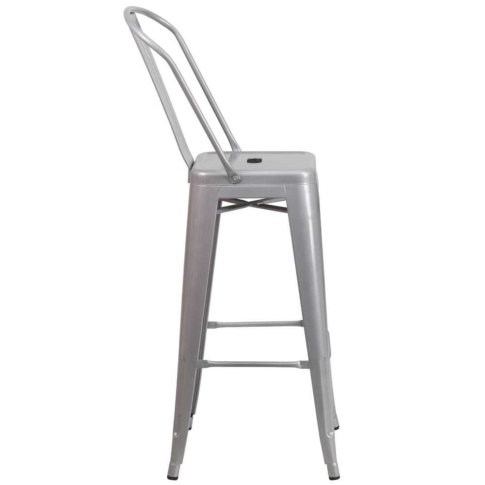 30" Silver Metal Outdoor Stool
