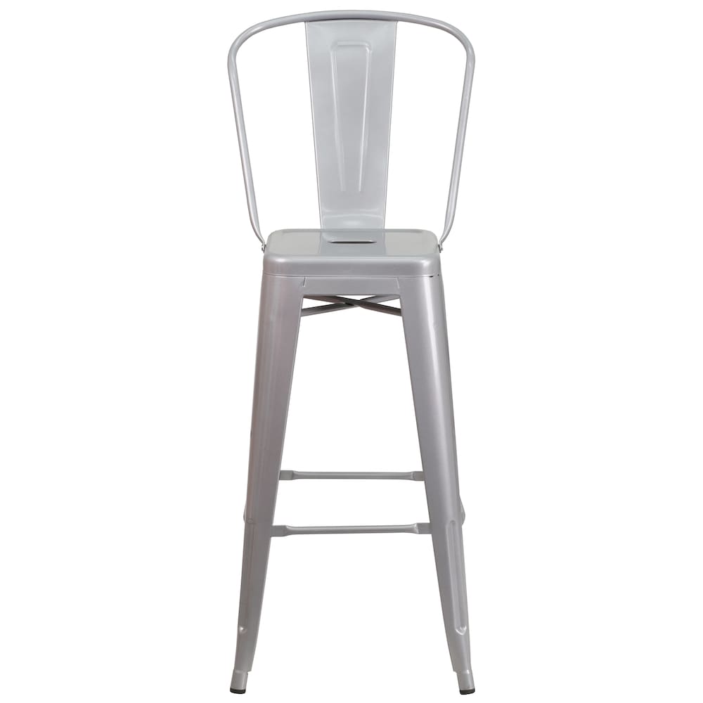 30" Silver Metal Outdoor Stool