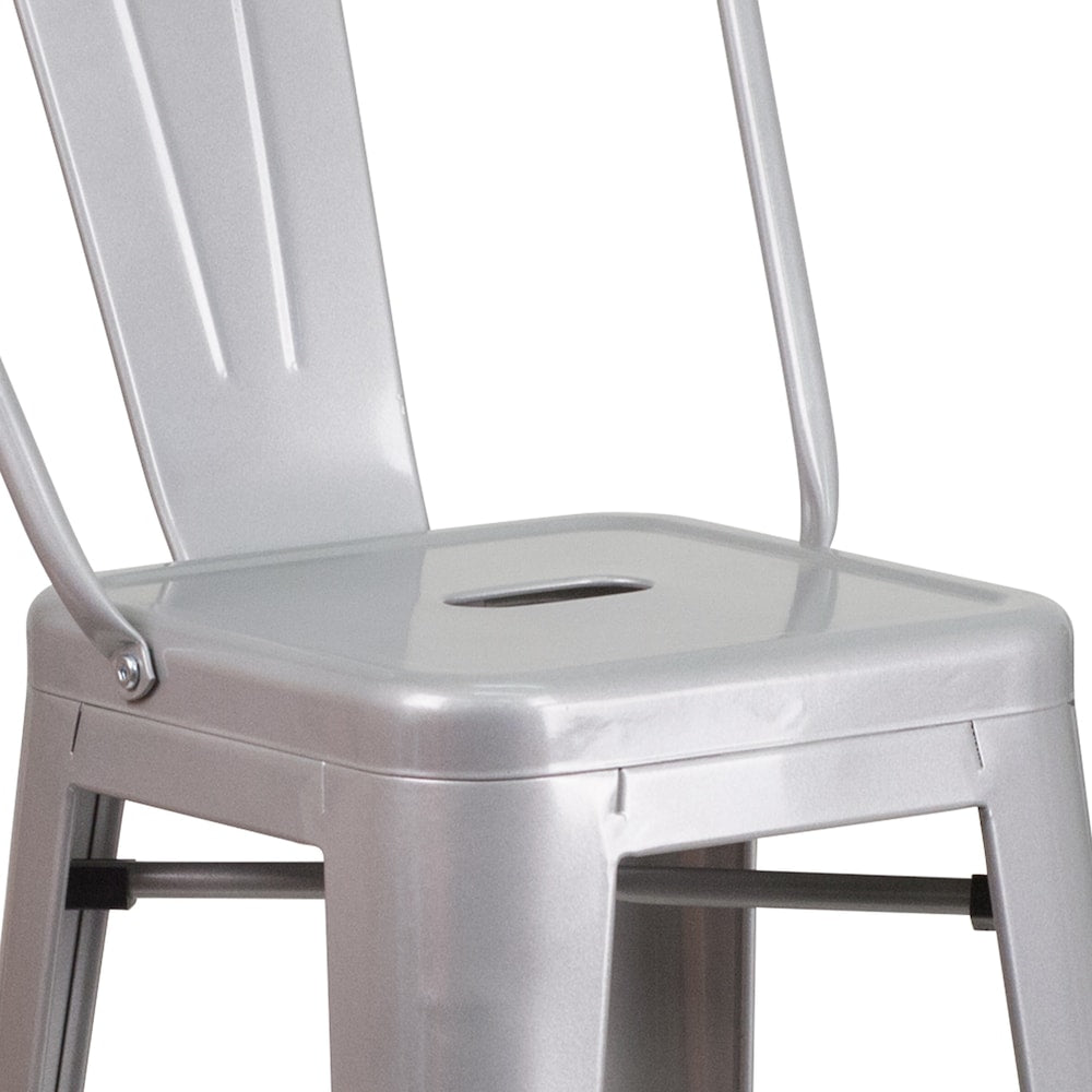 30" Silver Metal Outdoor Stool