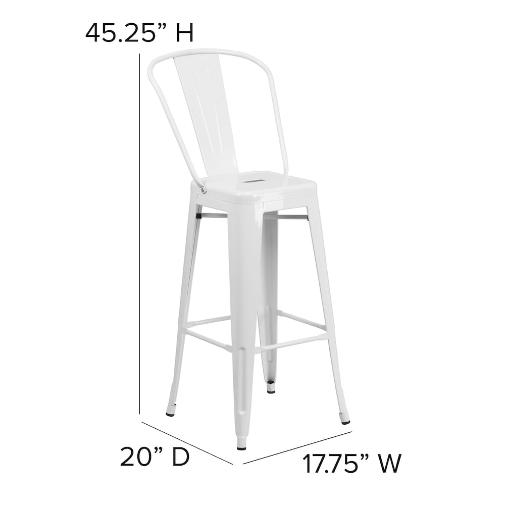 30" White Metal Outdoor Stool