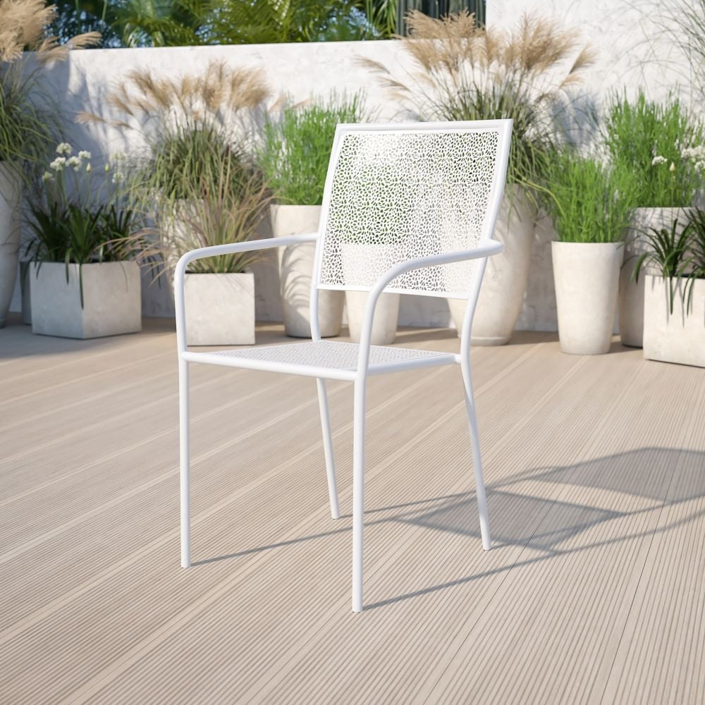 Chaise de patio à dossier carré blanc