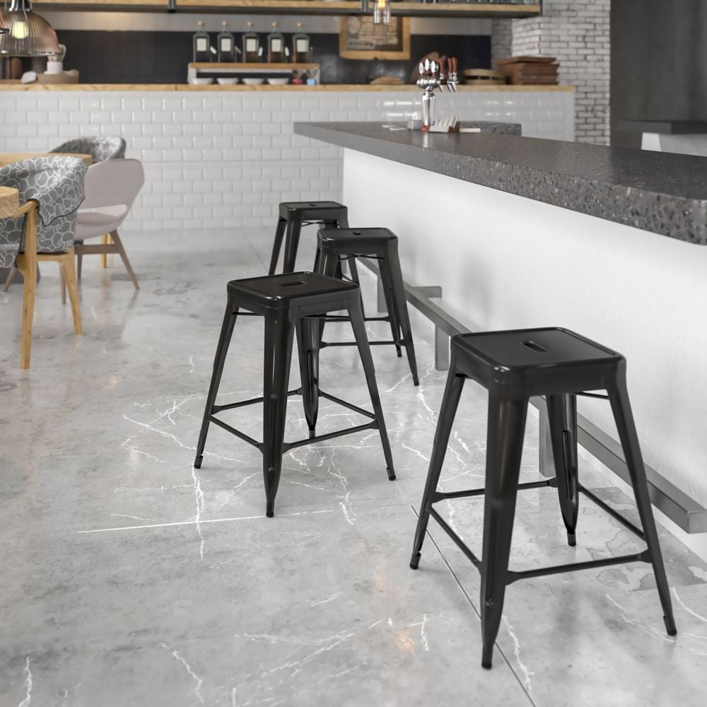 24" Black No Back Metal Stool