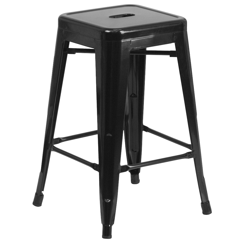 24" Black No Back Metal Stool