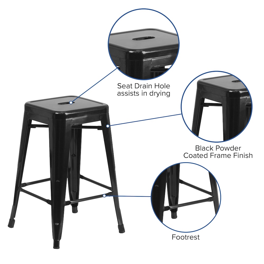 24" Black No Back Metal Stool