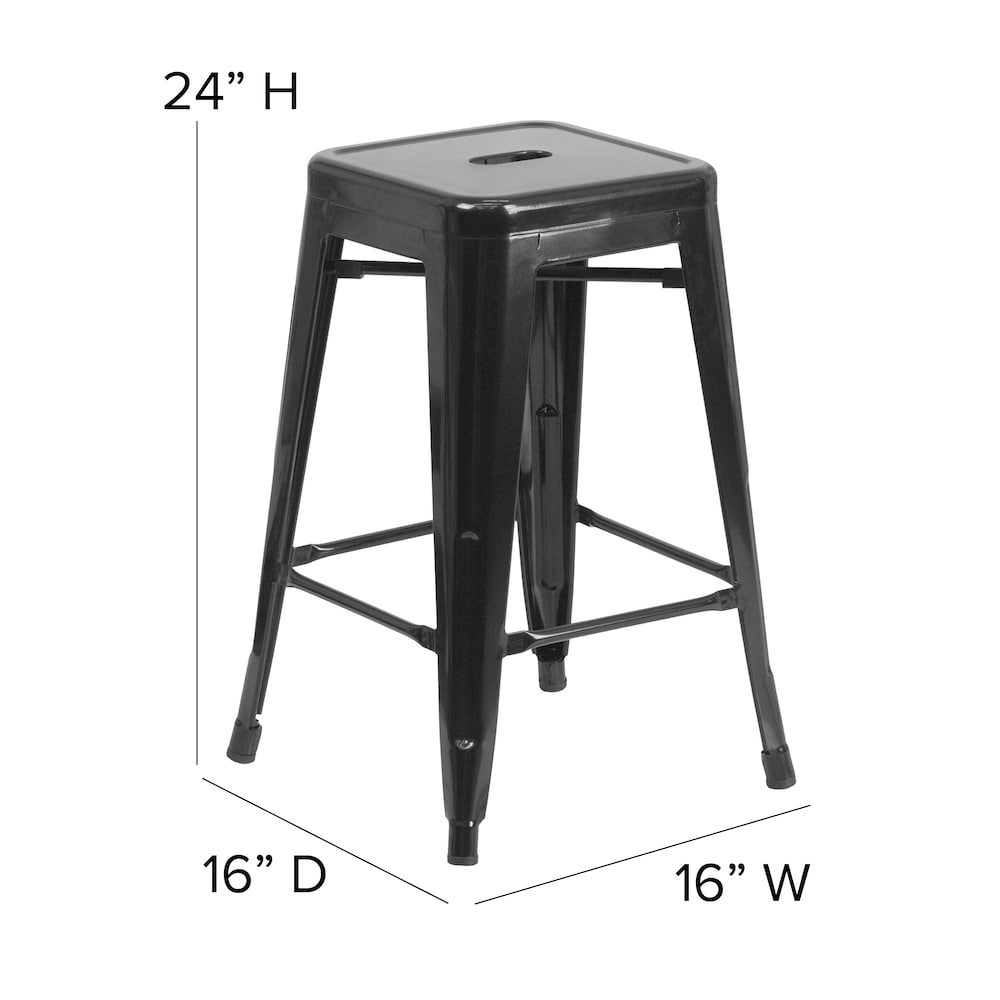 24" Black No Back Metal Stool