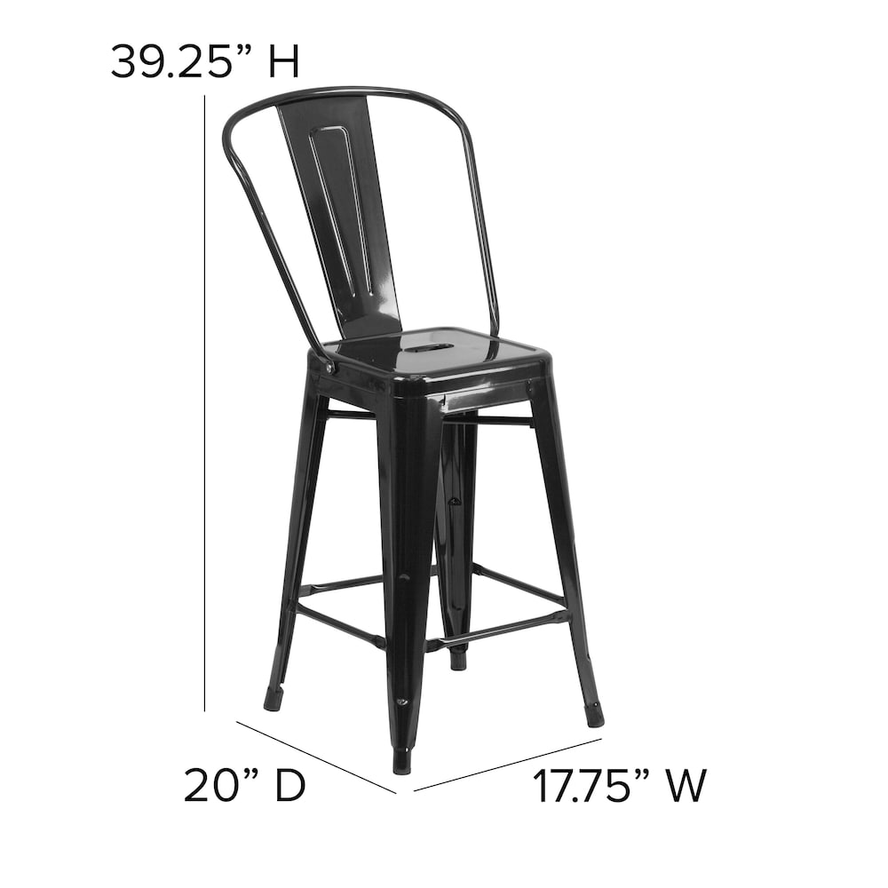 24" Black Metal Outdoor Stool