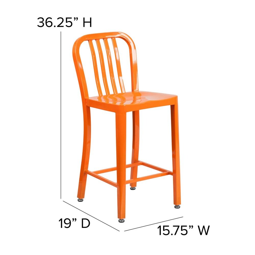 24" Orange Metal Outdoor Stool