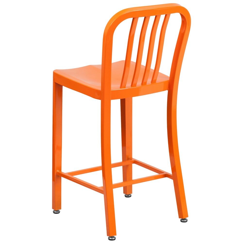 24" Orange Metal Outdoor Stool