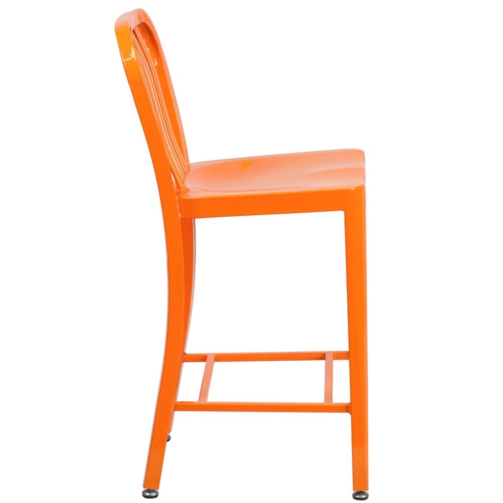 24" Orange Metal Outdoor Stool