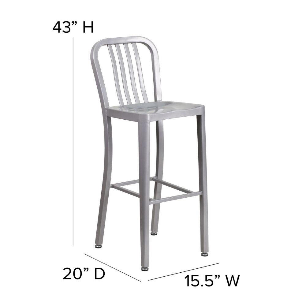 30" Silver Metal Outdoor Stool