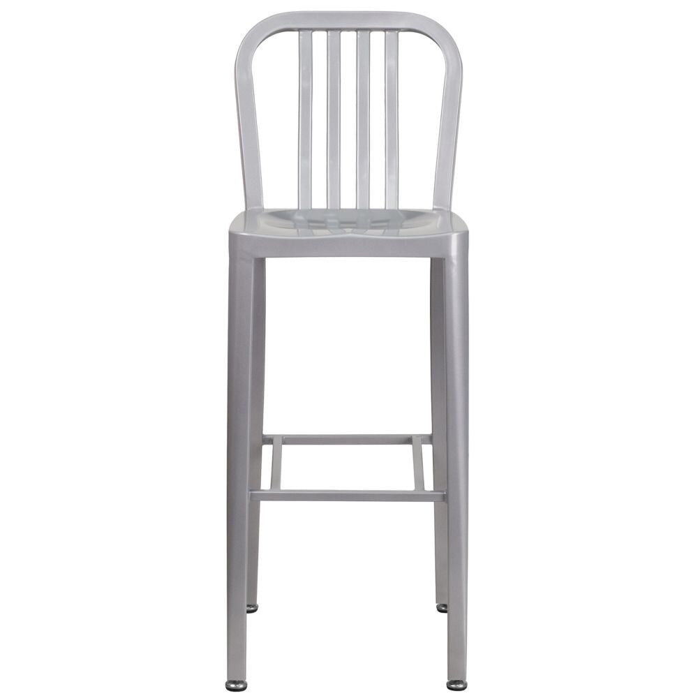 30" Silver Metal Outdoor Stool
