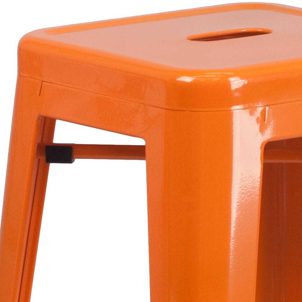30" Orange No Back Metal Stool