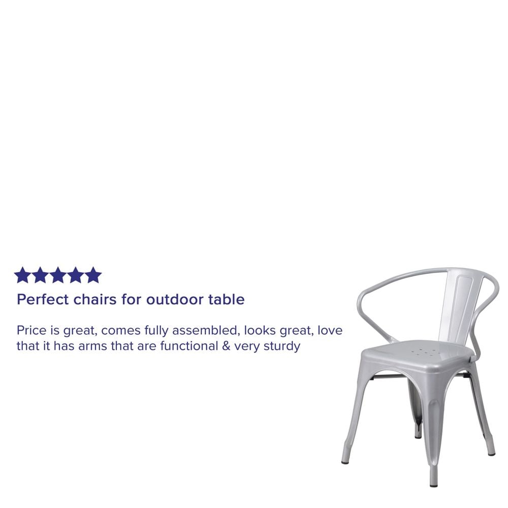 Chaise en métal argenté avec accoudoirs