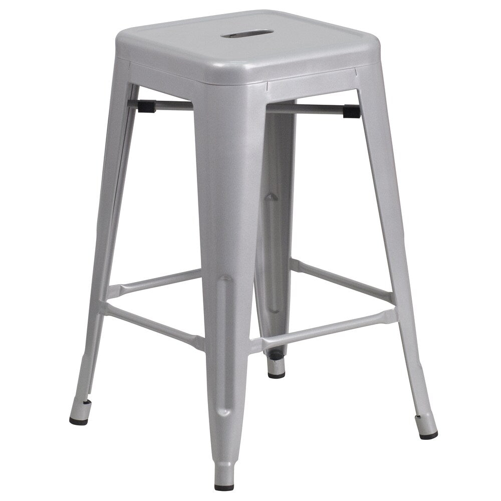 24" Silver No Back Metal Stool