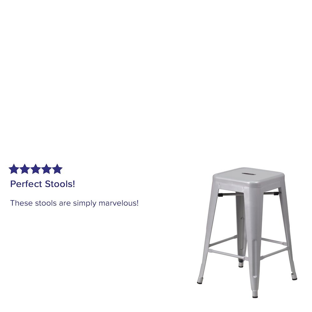 24" Silver No Back Metal Stool