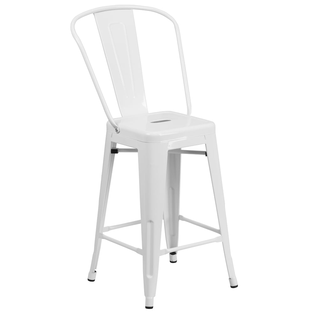 24" White Metal Outdoor Stool